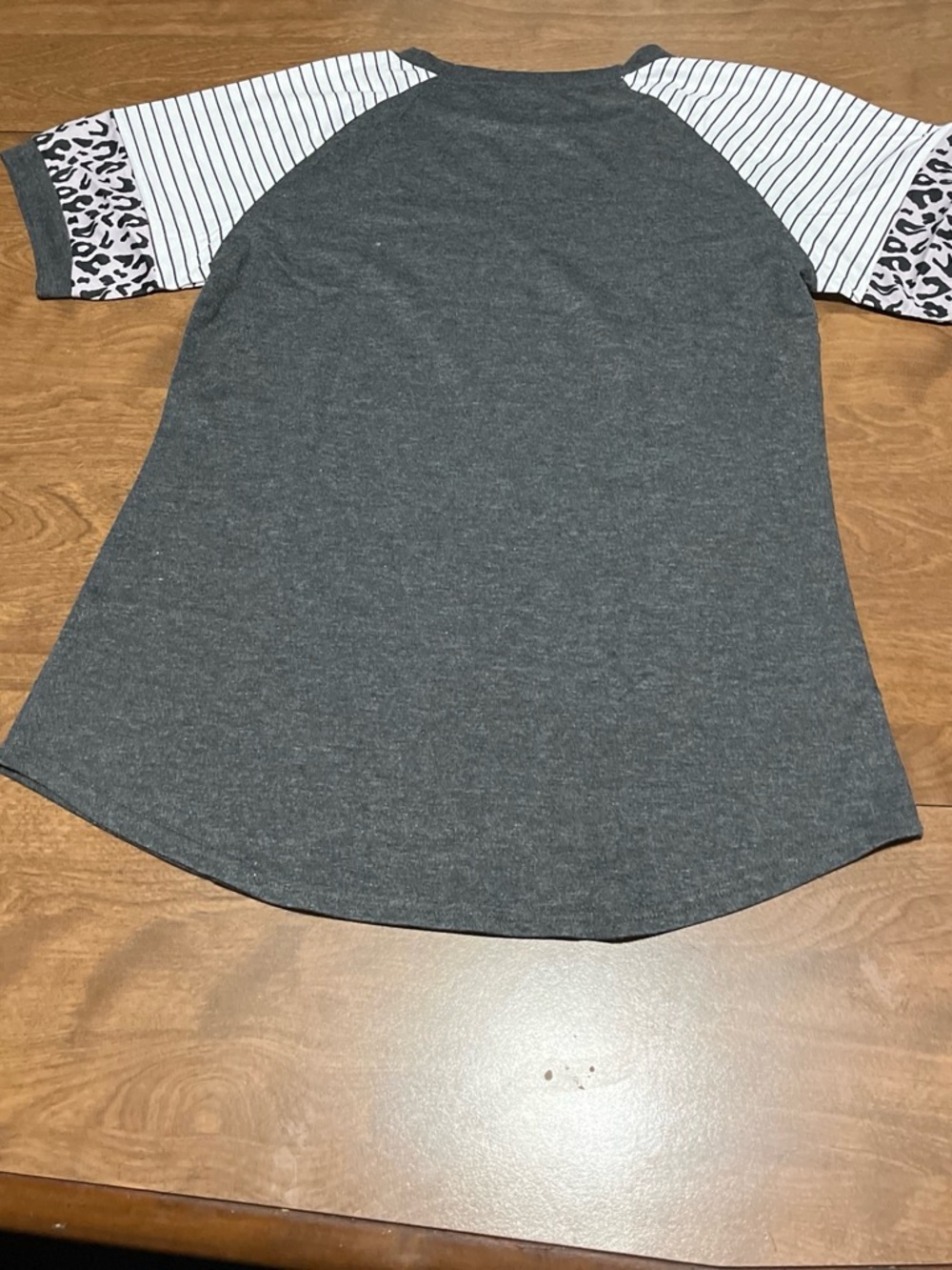 Charcoal Raglan Tee with Striped & Leopard Sleeve Detail - Picture 5 of 5